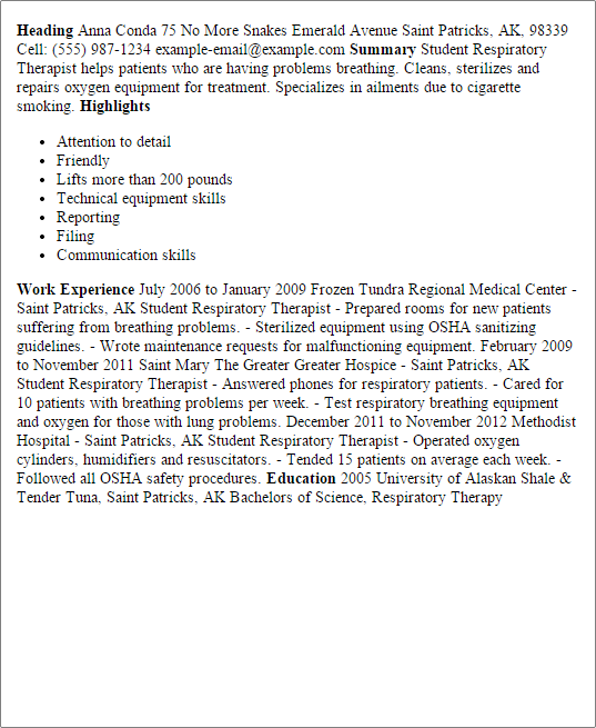 student respiratory therapist resume template best design tips