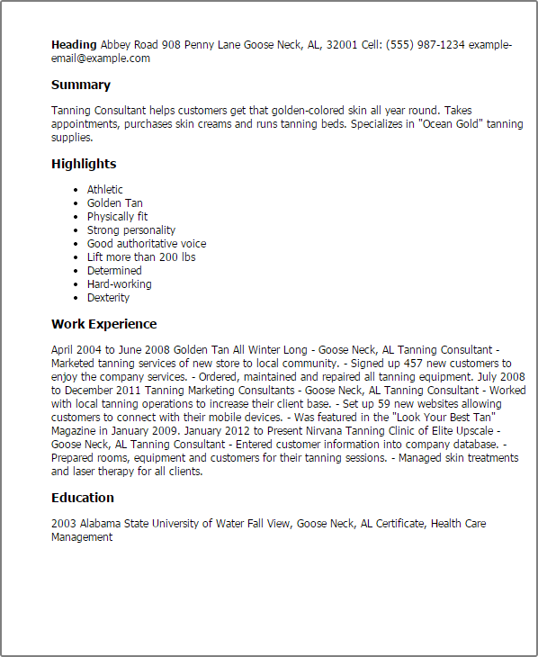 professional tanning consultant templates to showcase your talent