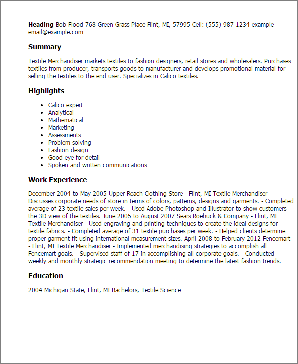 professional textile merchandiser templates to showcase your talent merchandiser cv template