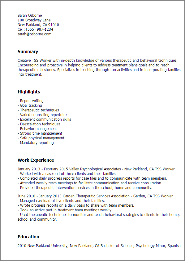 tss worker resume template best design tips myperfectresume tss worker