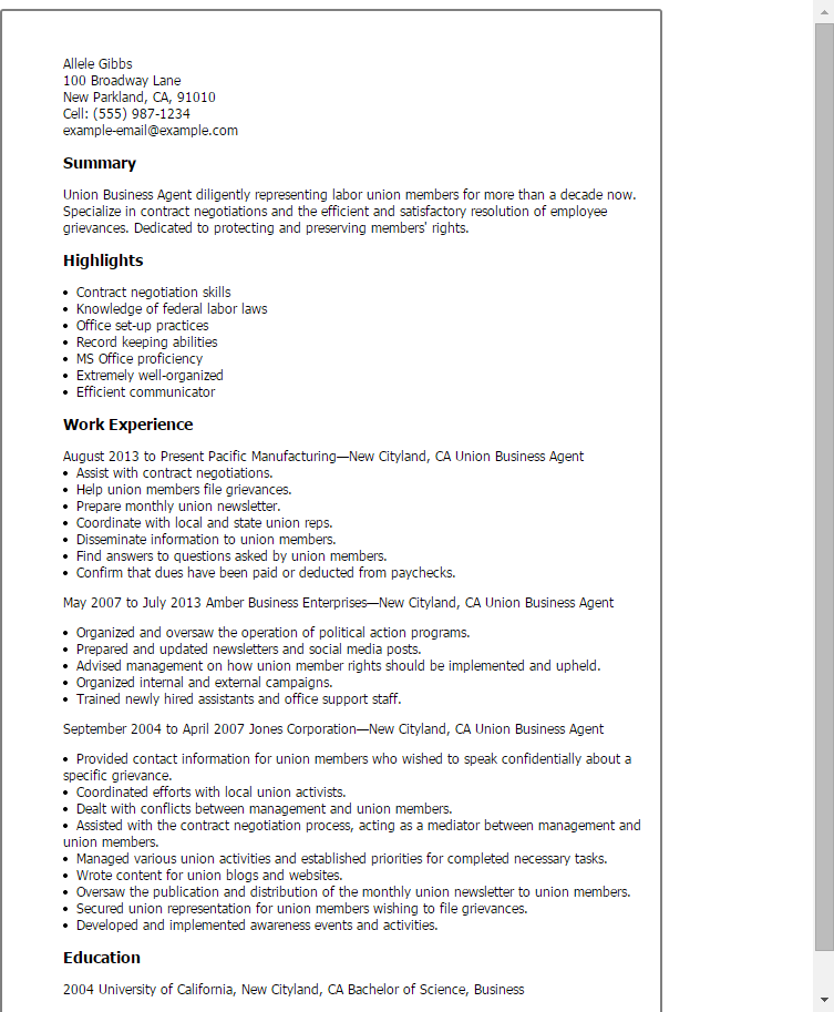 professional union business agent templates to showcase your talent