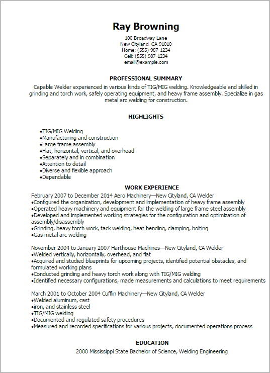 Welder Resume Template — Best Design Tips MyPerfectResume Welder Resume Template — Best Design Tips MyPerfectResume